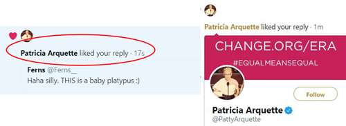 Partricia Arquette liking my tweet